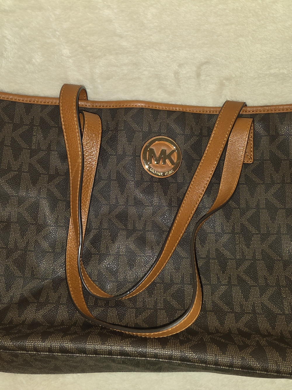 Michael Kors Brown MK Signature Tote with Tan Trim
